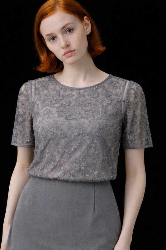 メタルラメレースブラウス